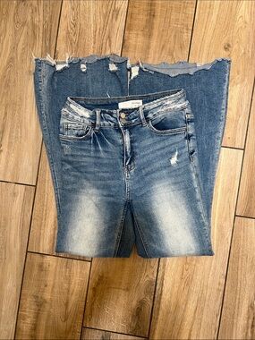 Bridge by gly  Raw-Hem, ultra  High-Rise Super Flare Jeans - Blue